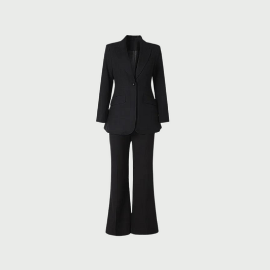 Lady Suit Single Button Blazer and Flare Pant Set