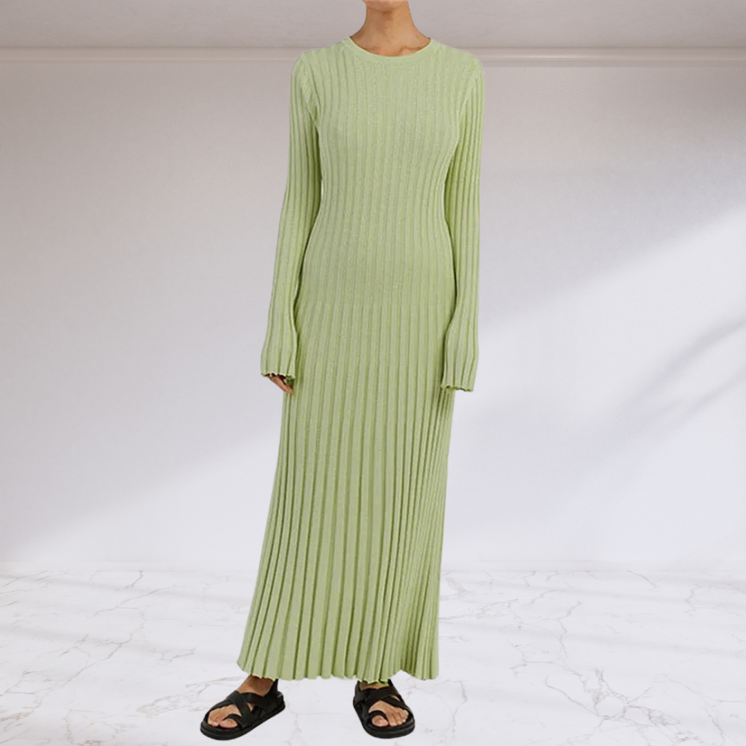 Elegant Tie Waist Ribbed Knitted Maxi Dress