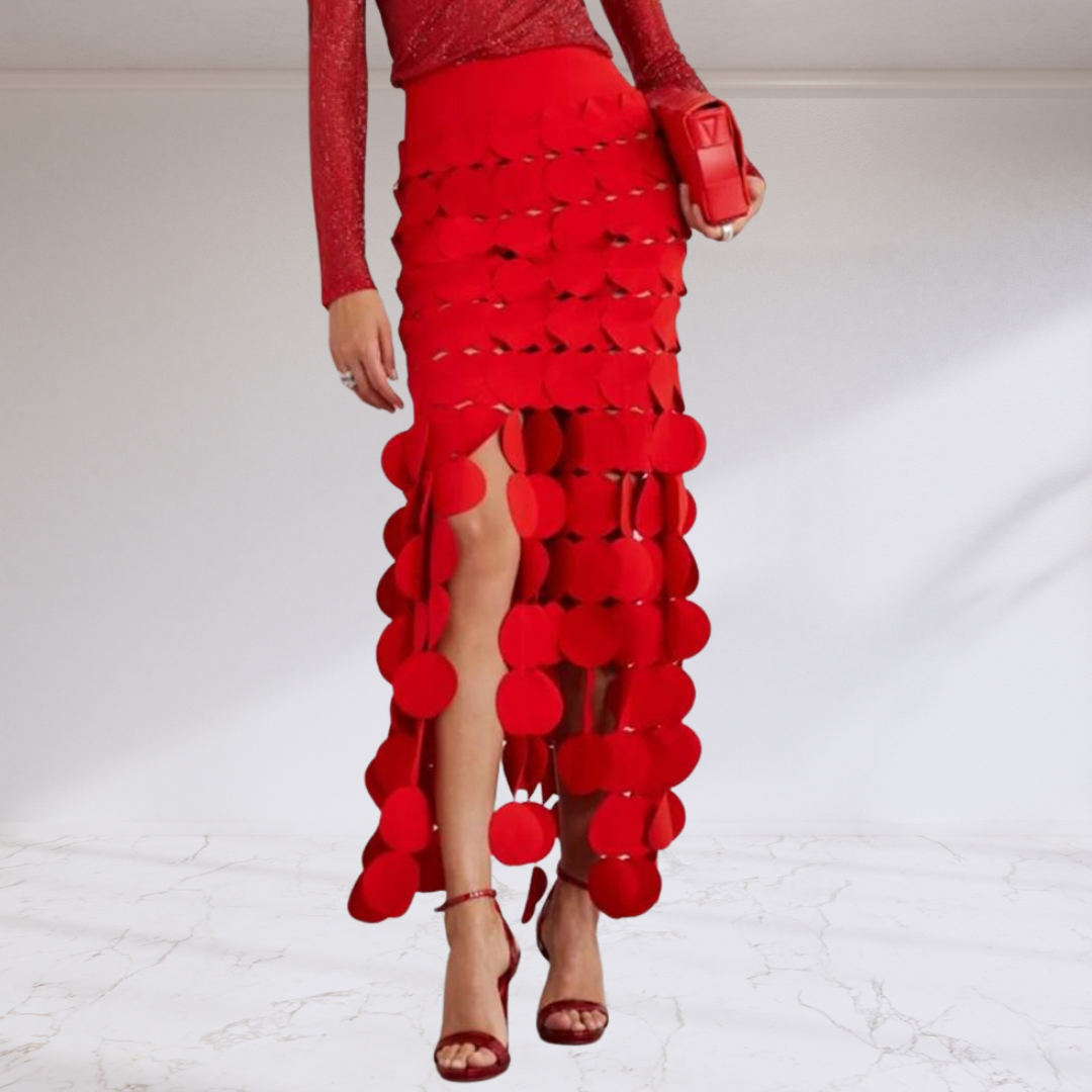 Elegant Patchwork Tassel Midi Skirt