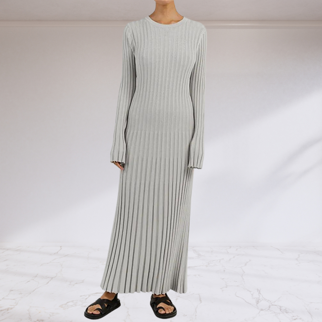 Elegant Tie Waist Ribbed Knitted Maxi Dress