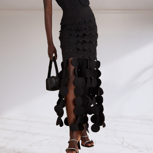 Elegant Patchwork Tassel Midi Skirt