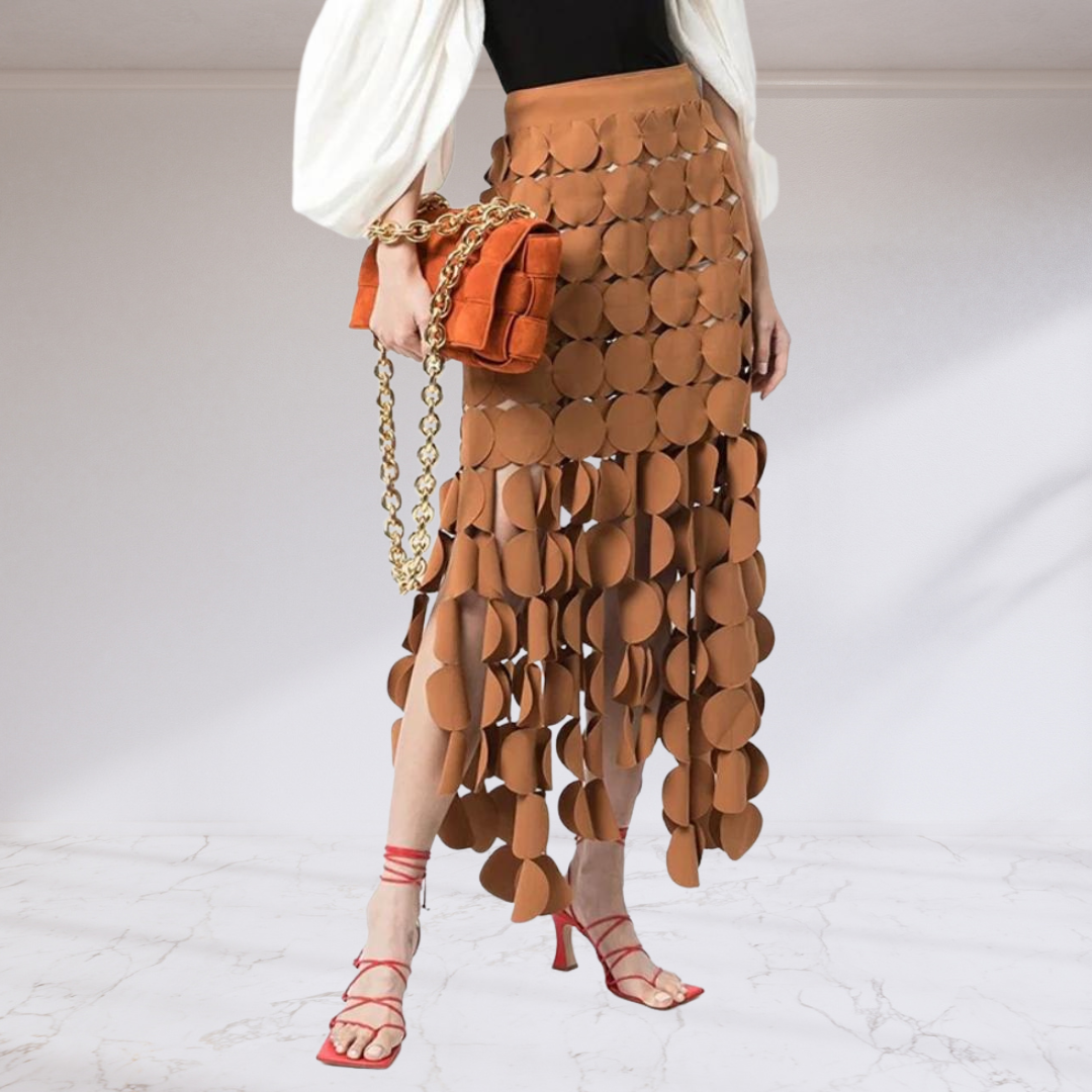 Elegant Patchwork Tassel Midi Skirt