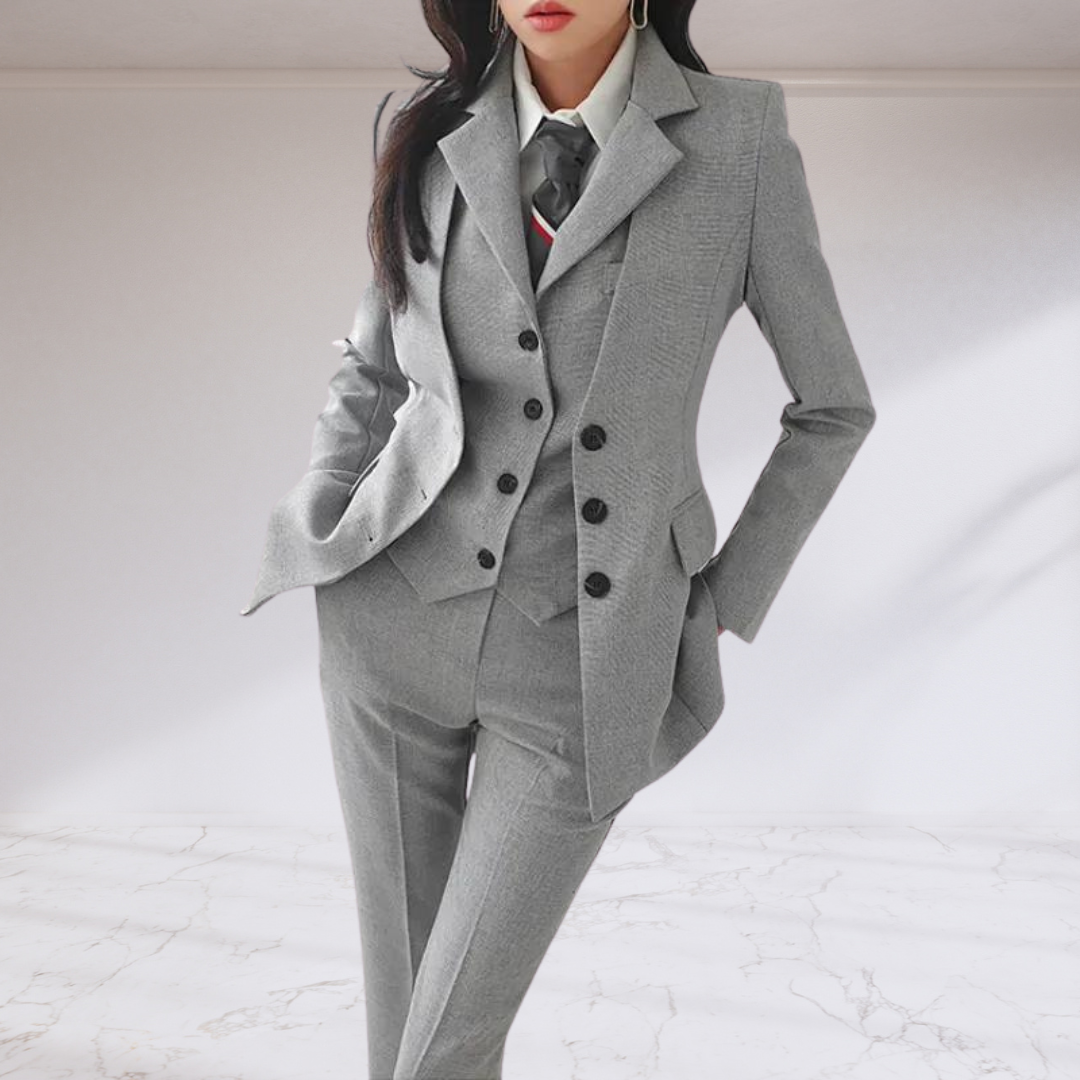 Grey Single Breasted Blazer and Slim Straight Pant 3 Piece Suit Set