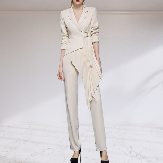 Asymmetric Blazer and Slim Straight Pant 2 Piece Suit Set