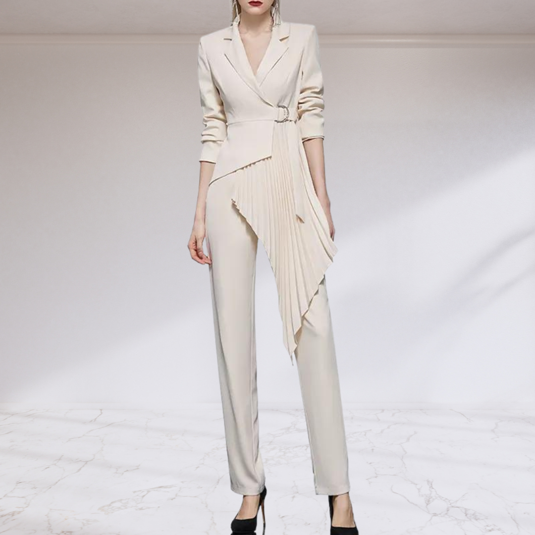 Asymmetric Blazer and Slim Straight Pant 2 Piece Suit Set