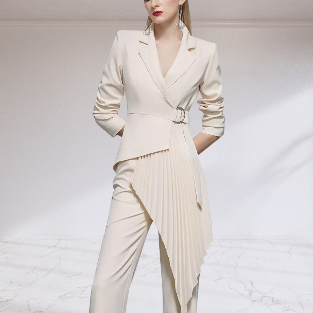Asymmetric Blazer and Slim Straight Pant 2 Piece Suit Set