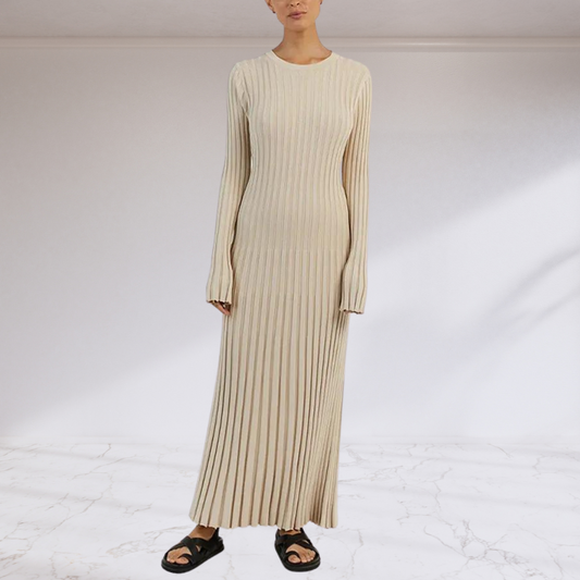 Elegant Tie Waist Ribbed Knitted Maxi Dress