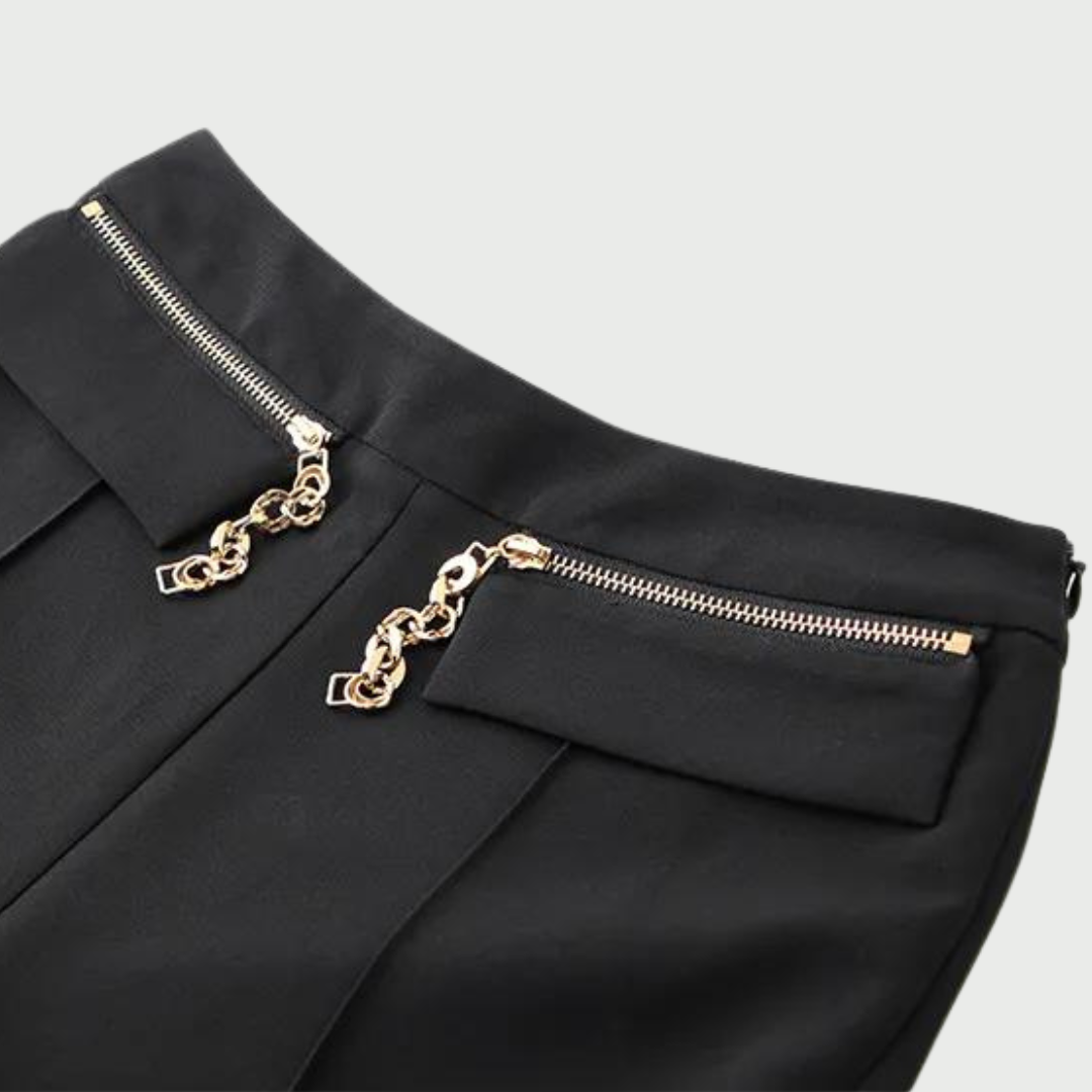 Chain Embellished Wide Leg Trousers
