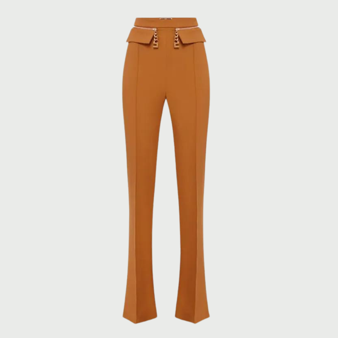 Chain Embellished Wide Leg Trousers