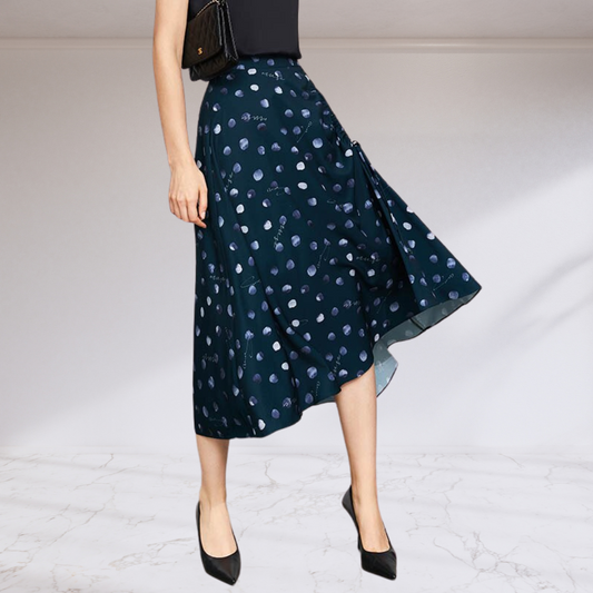 Side Ruched Printed A-line Midi Skirt