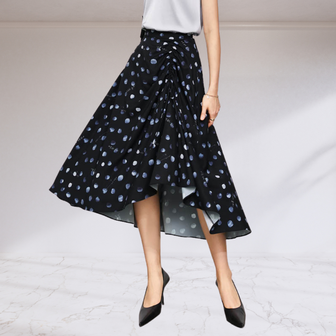 Side Ruched Printed A-line Midi Skirt