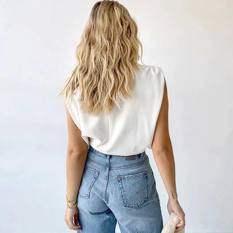 Turtleneck Sleevelss Ruched Minimalist T-shirt