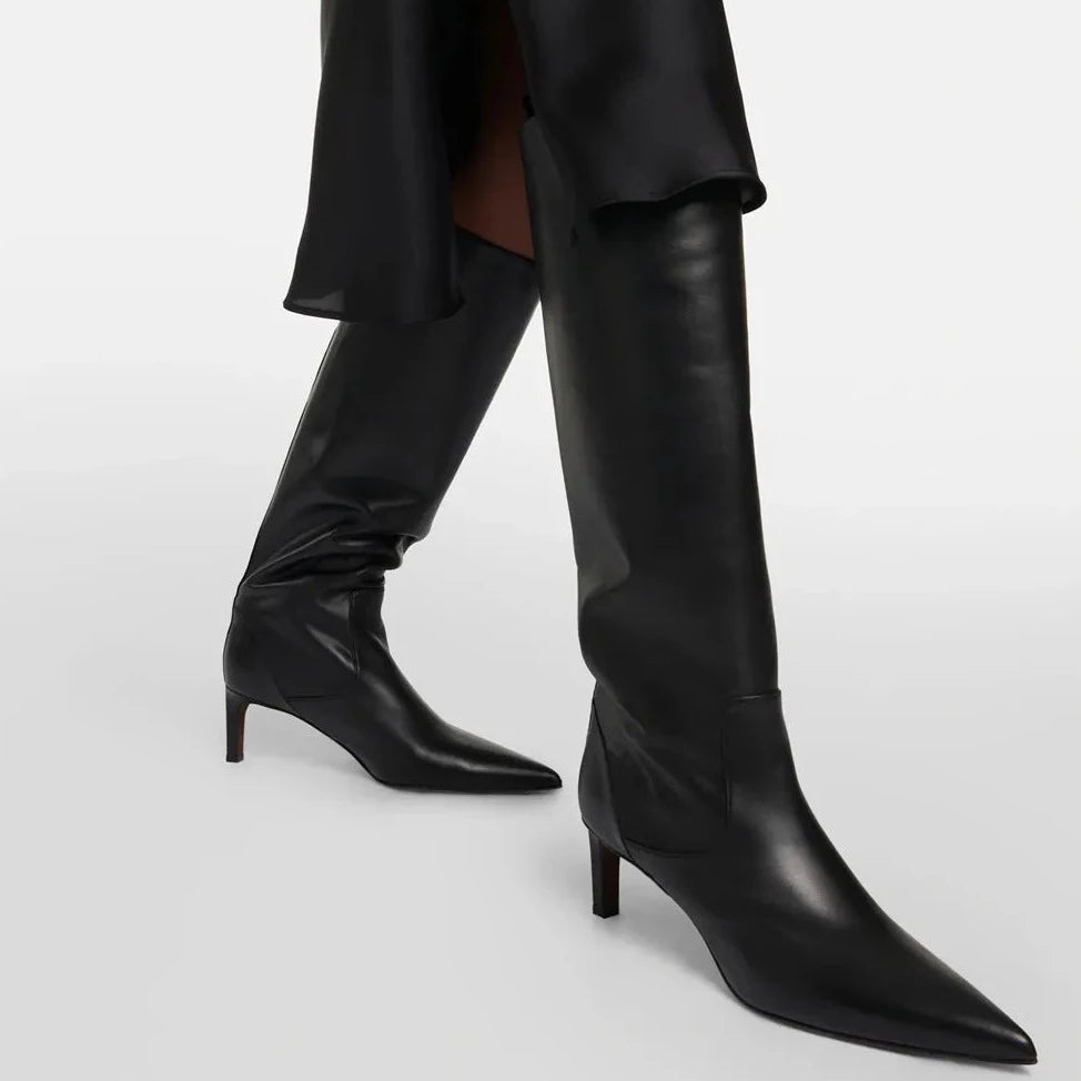 Elegant Leather Pointy Knee-High Boots