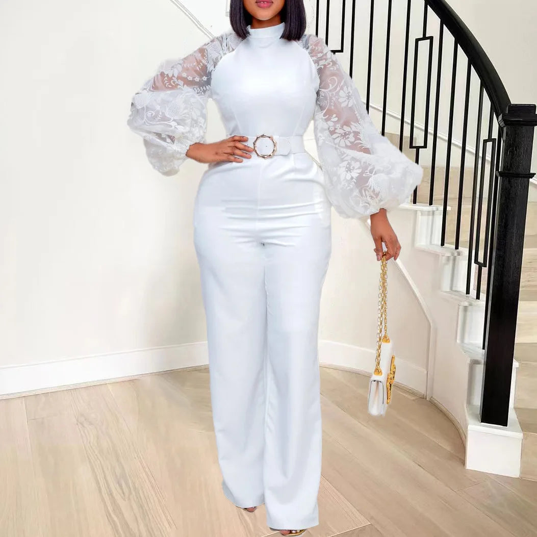 Lace Lantern Sleeve Jumpsuit