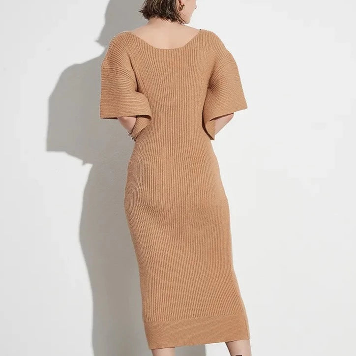 Minimalist Hollow Out Sleeve Midi Sweater Dress