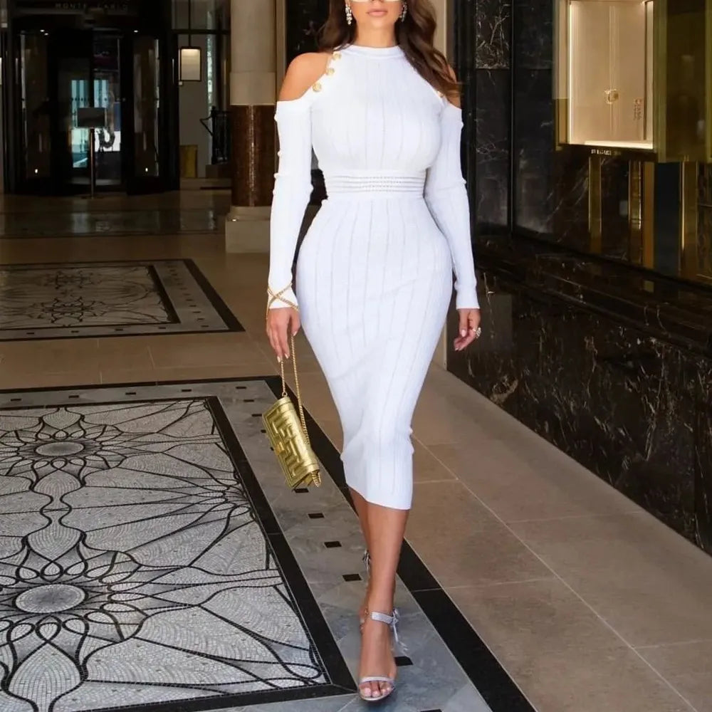 Cold Shoulder Fitted Pencil Sheath Dress
