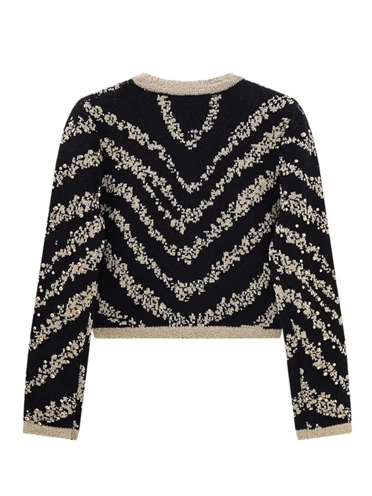 Striped Decorative Button Front Cardigan