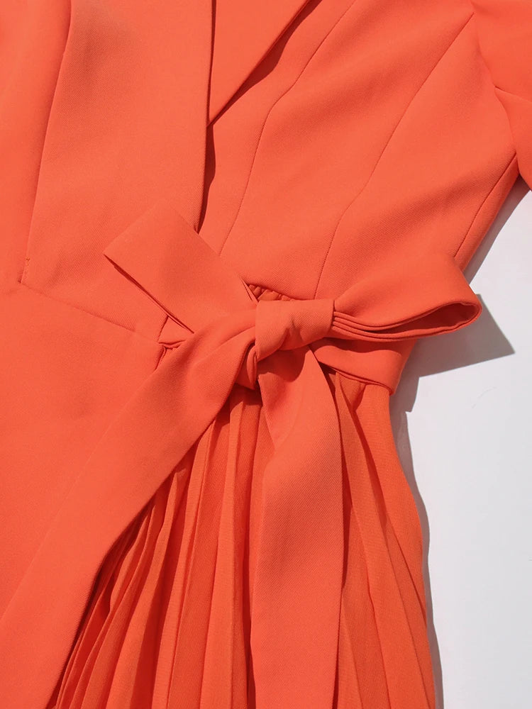 Orange Side Pleated Blazer