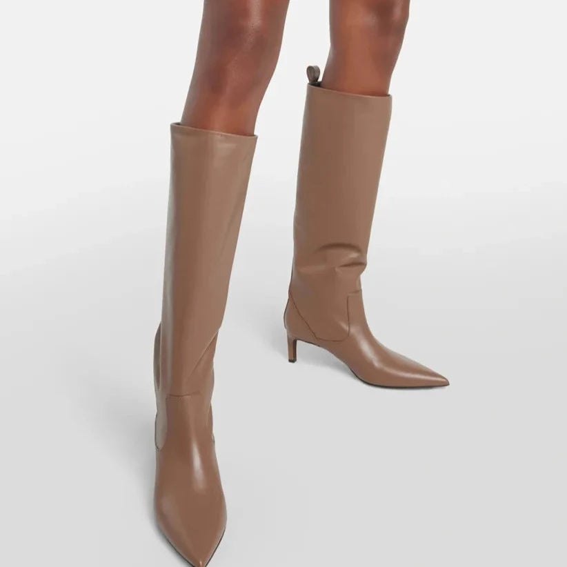 Elegant Leather Pointy Knee-High Boots