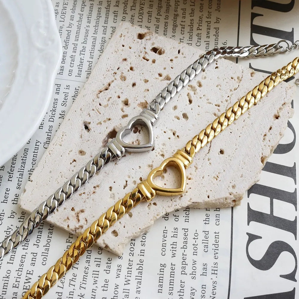 Gold Chunky Heart Shaped Chain Necklace