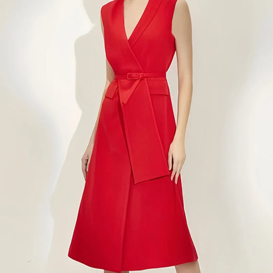 Sleeveless High Waist Belted Blazer Dress