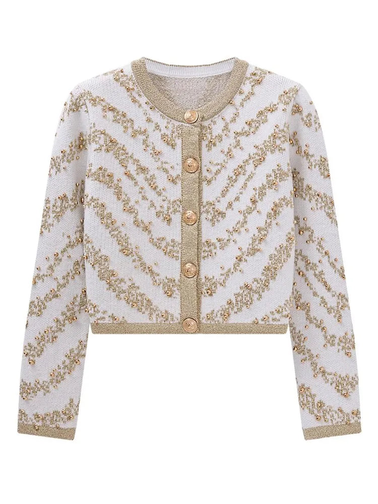Striped Decorative Button Front Cardigan