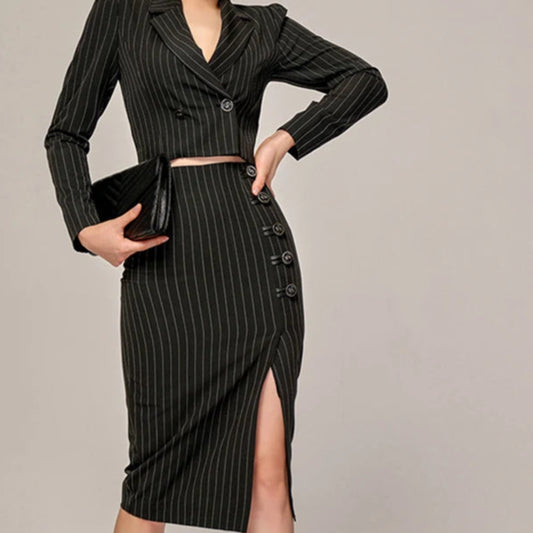 Pin Stripe Skirt Suit Set