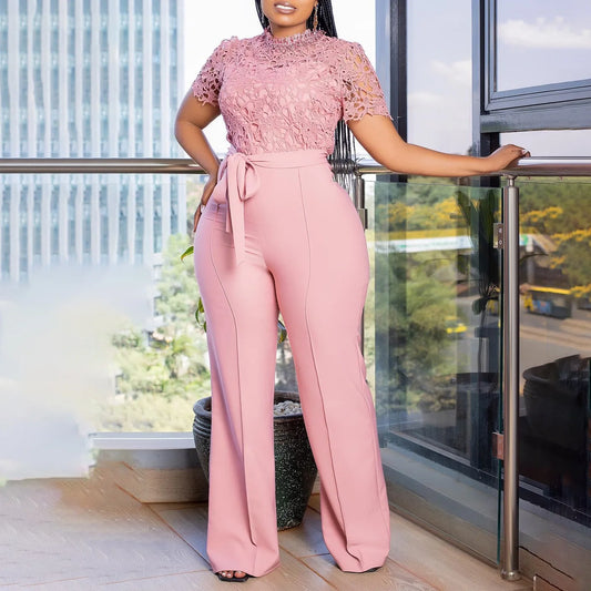 Short Sleeve Lace Top Jumpsuit