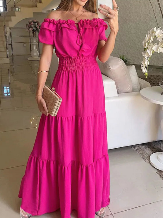 Smocking Ruffle Ruffle Shoulder Dress