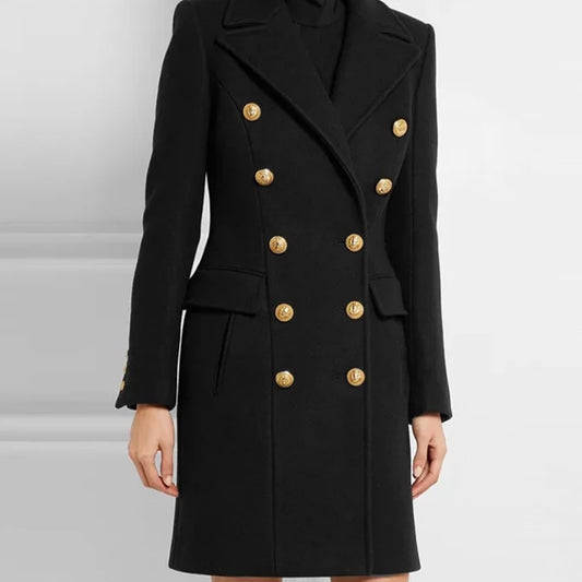 Double-Breasted Wool Midi Trench Coat