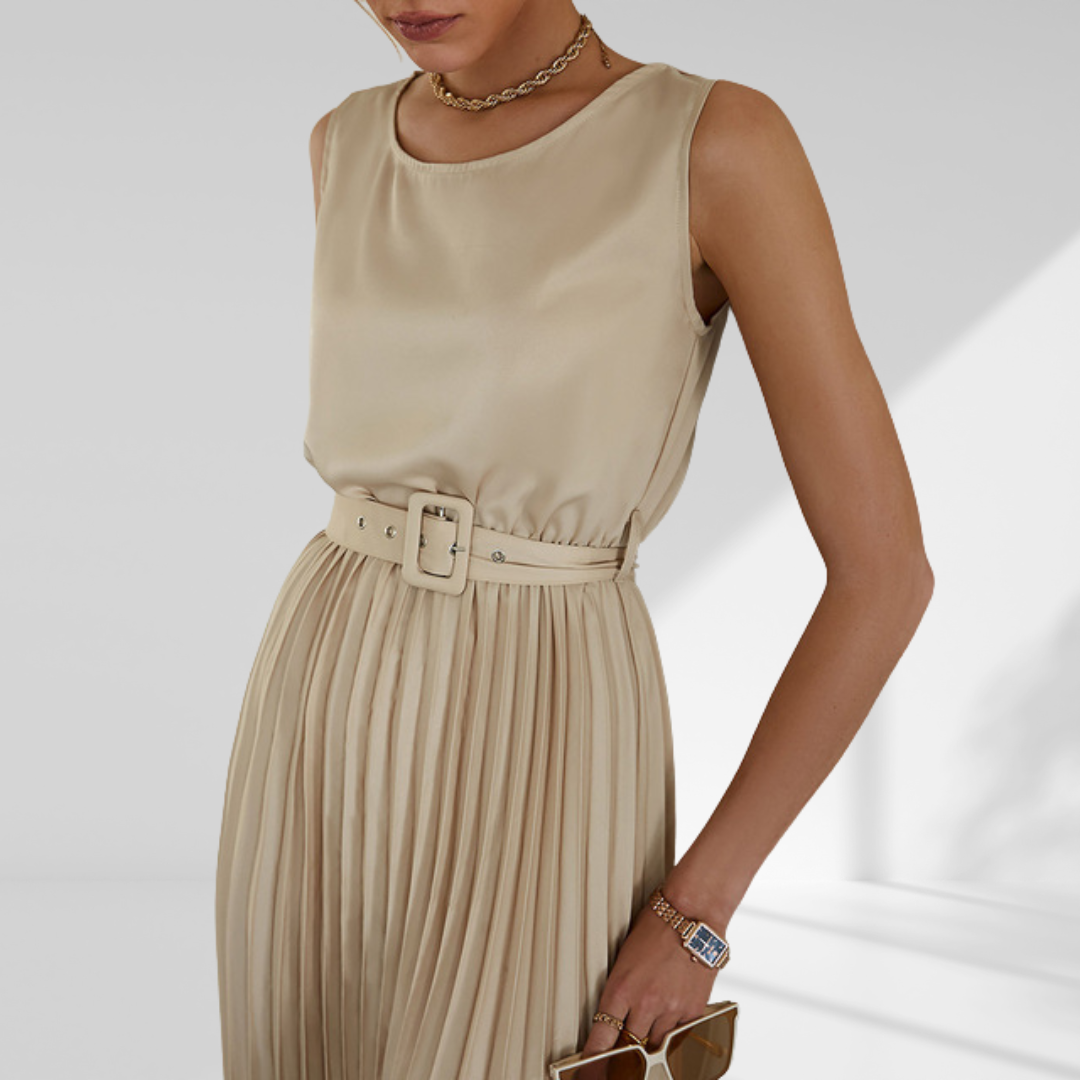 Elegant Sleeveless A-line Pleated Maxi Dress