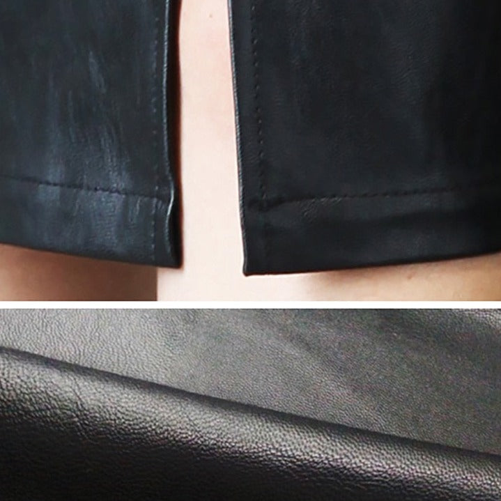 Faux Leather High Waist Front Split Skirt