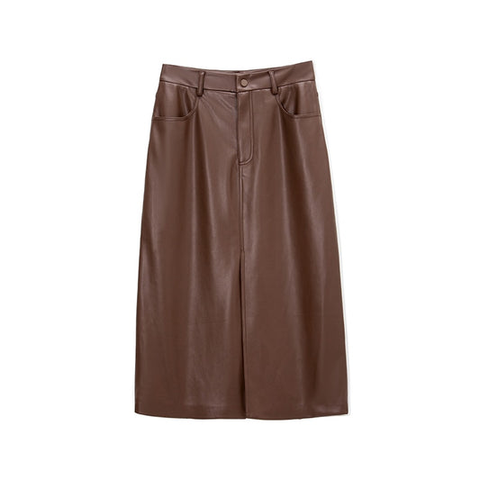 Front Split Faux Leather Skirt