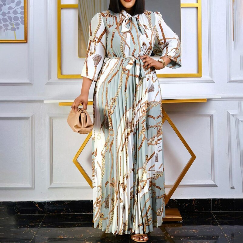 Belted Printed A-line Maxi Dress
