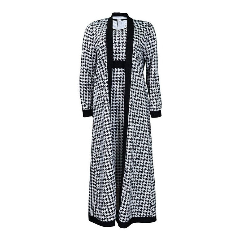 Houndstooth Two-Piece Midi Dress Set