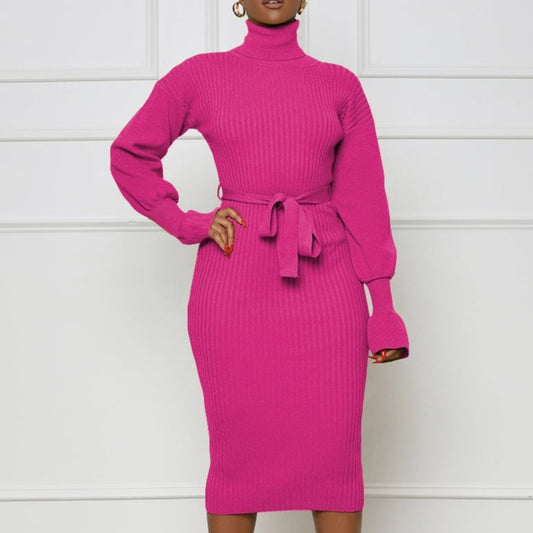 Ribbed Turtleneck Sweater Dress