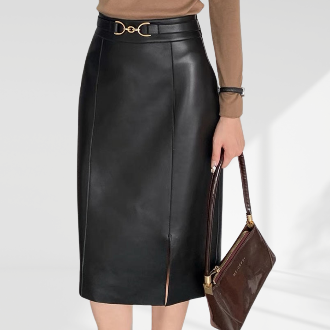 Belted Genuine Leather Skirt