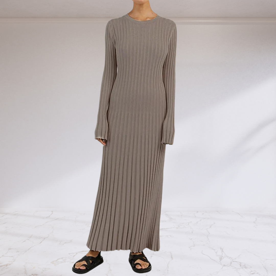 Elegant Tie Waist Ribbed Knitted Maxi Dress