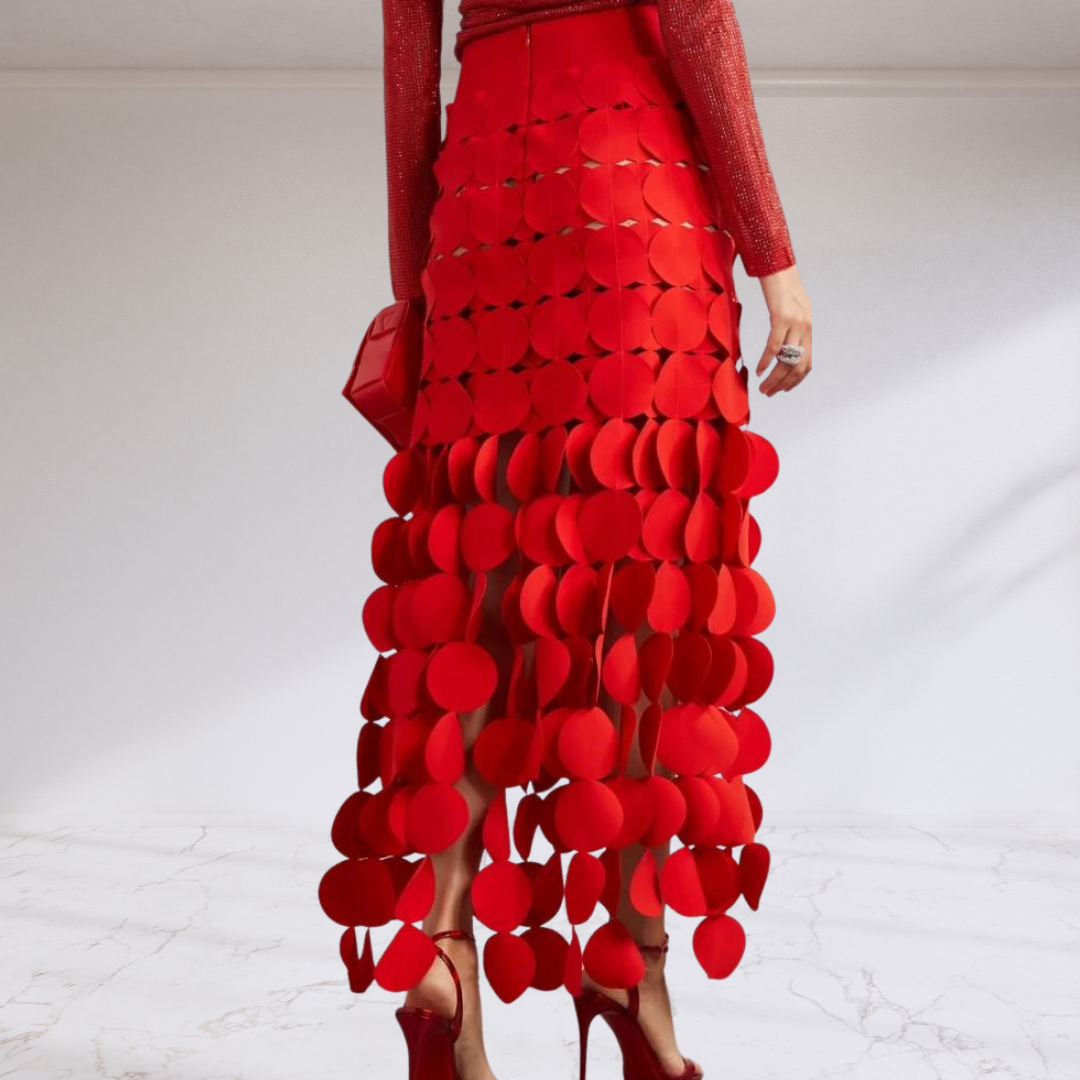 Elegant Patchwork Tassel Midi Skirt
