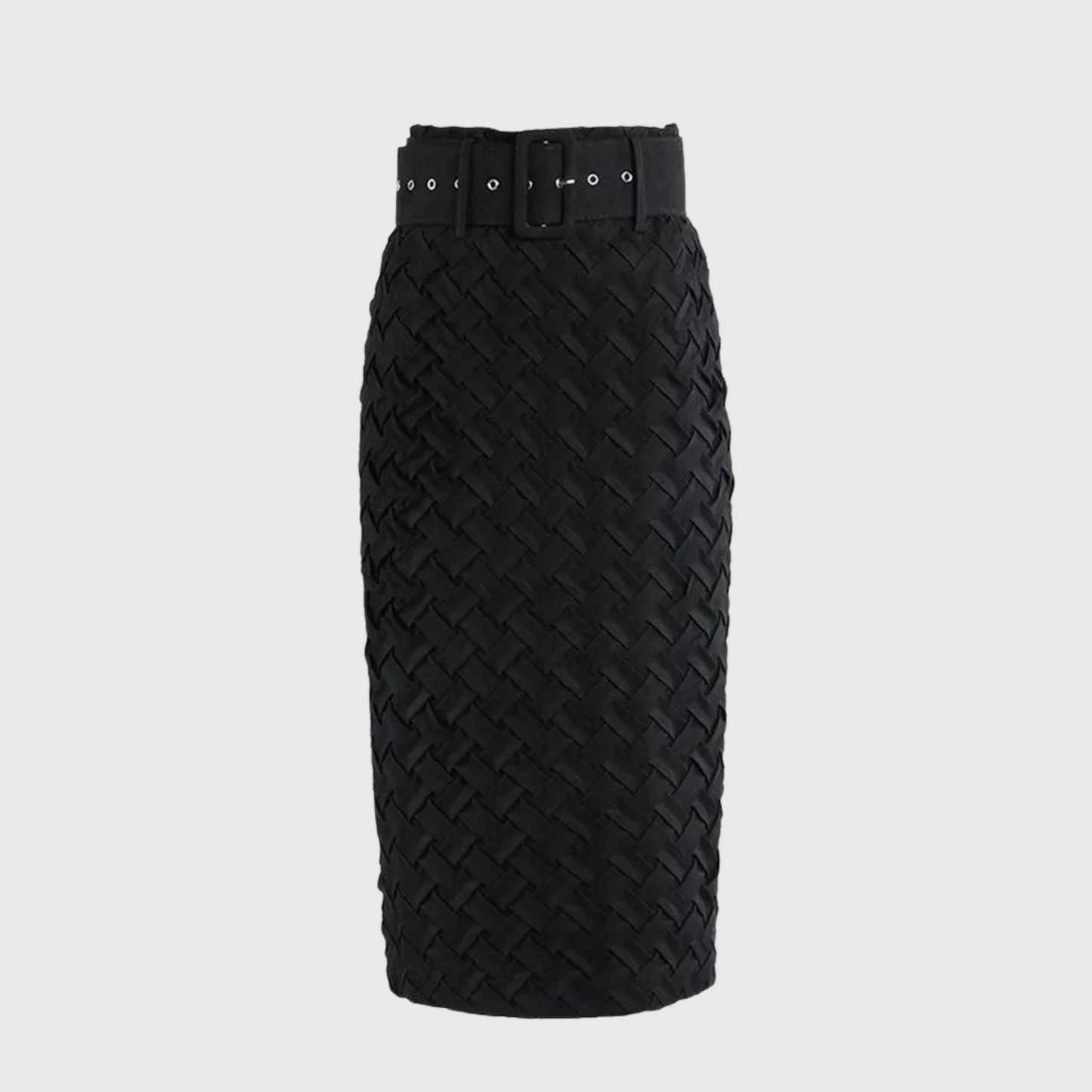 Black Knitted Belted Pencil Skirt