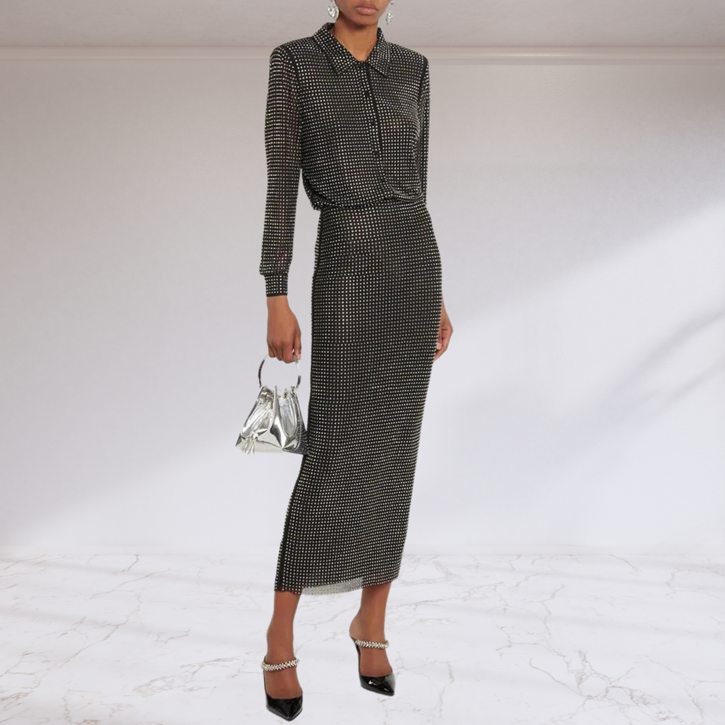 Glimmery Collar Midi Dress