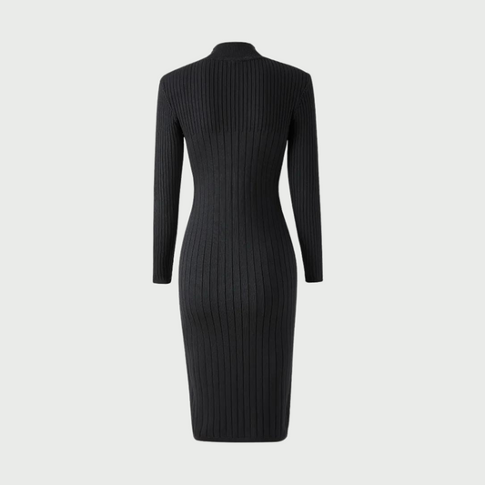 Stand Collar Ribbed Knit Sheath Dress