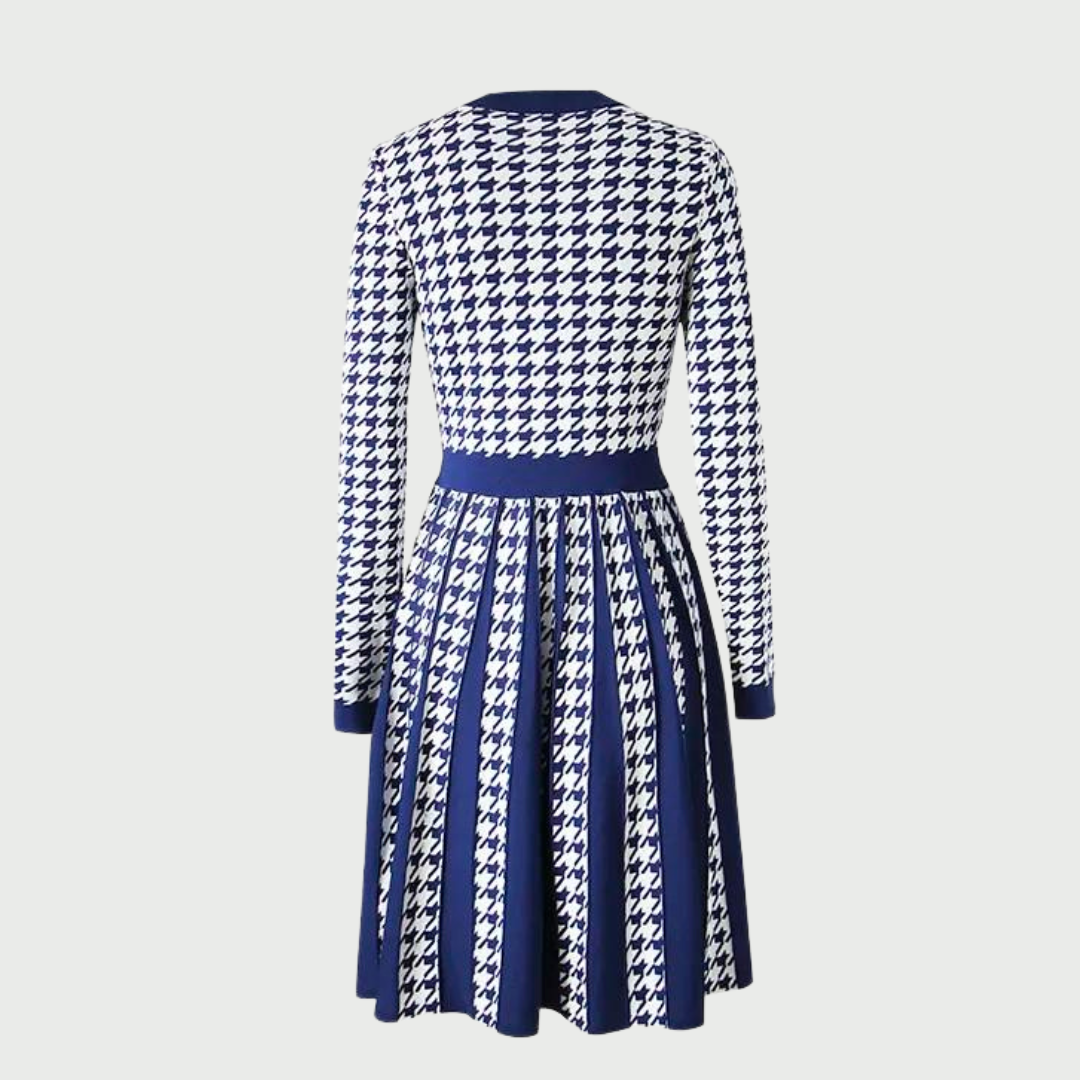 Houndstooth Pleated Midi Dress