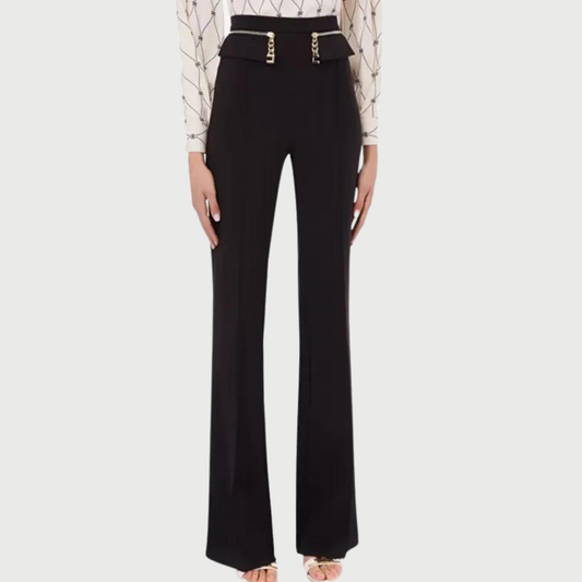 Chain Embellished Wide Leg Trousers