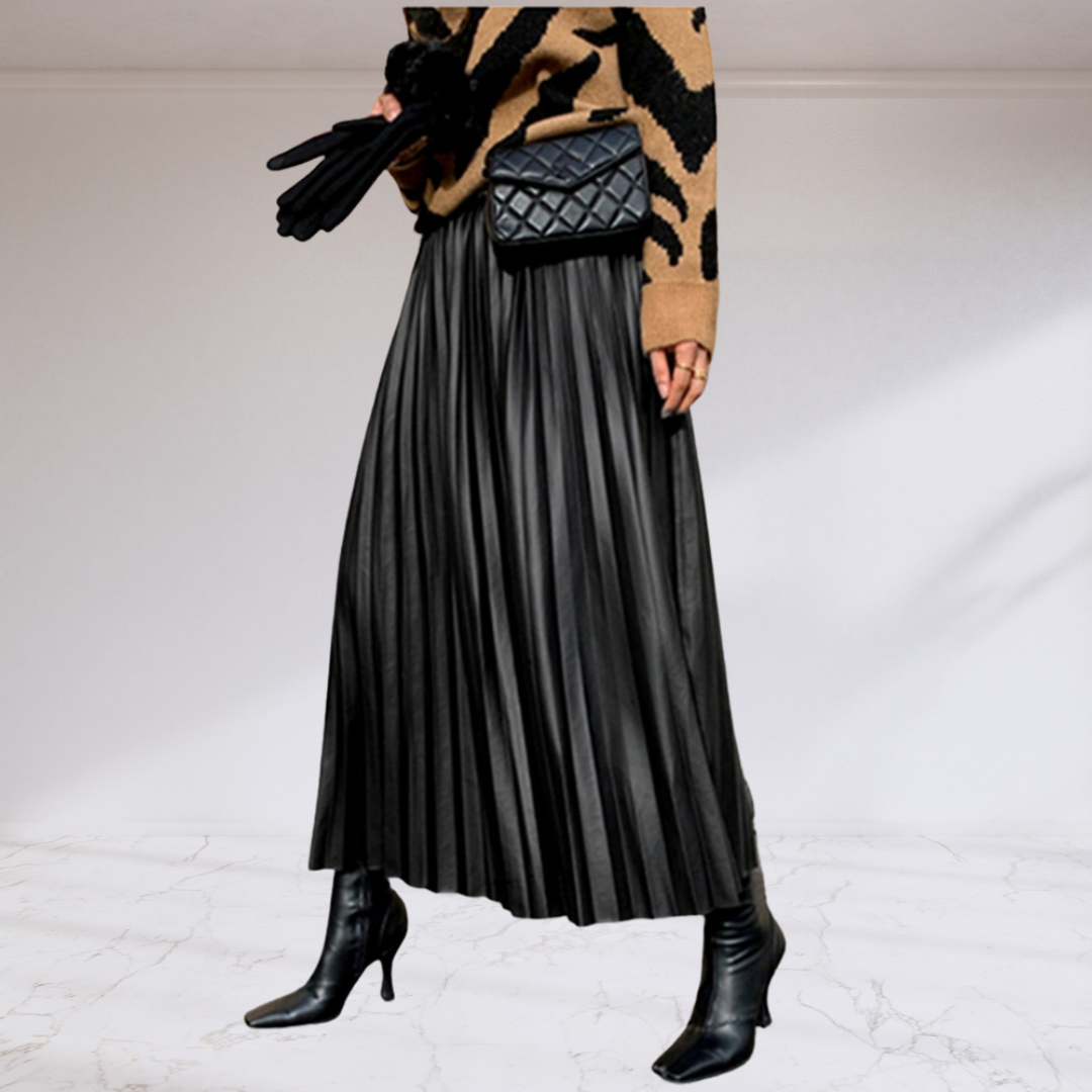 Faux Leather High Waist Pleated Skirt