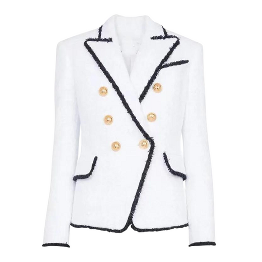 White Tweed Double Breasted Blazer
