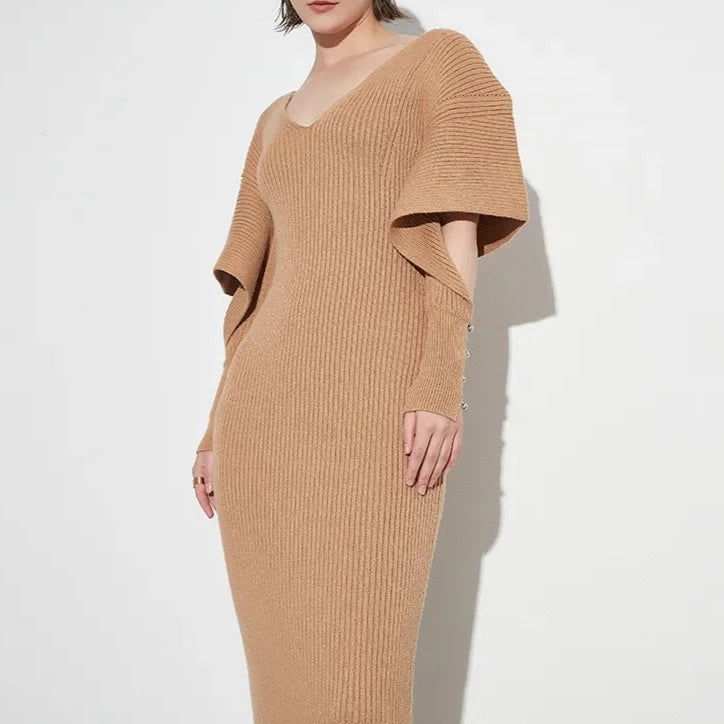 Minimalist Hollow Out Sleeve Midi Sweater Dress