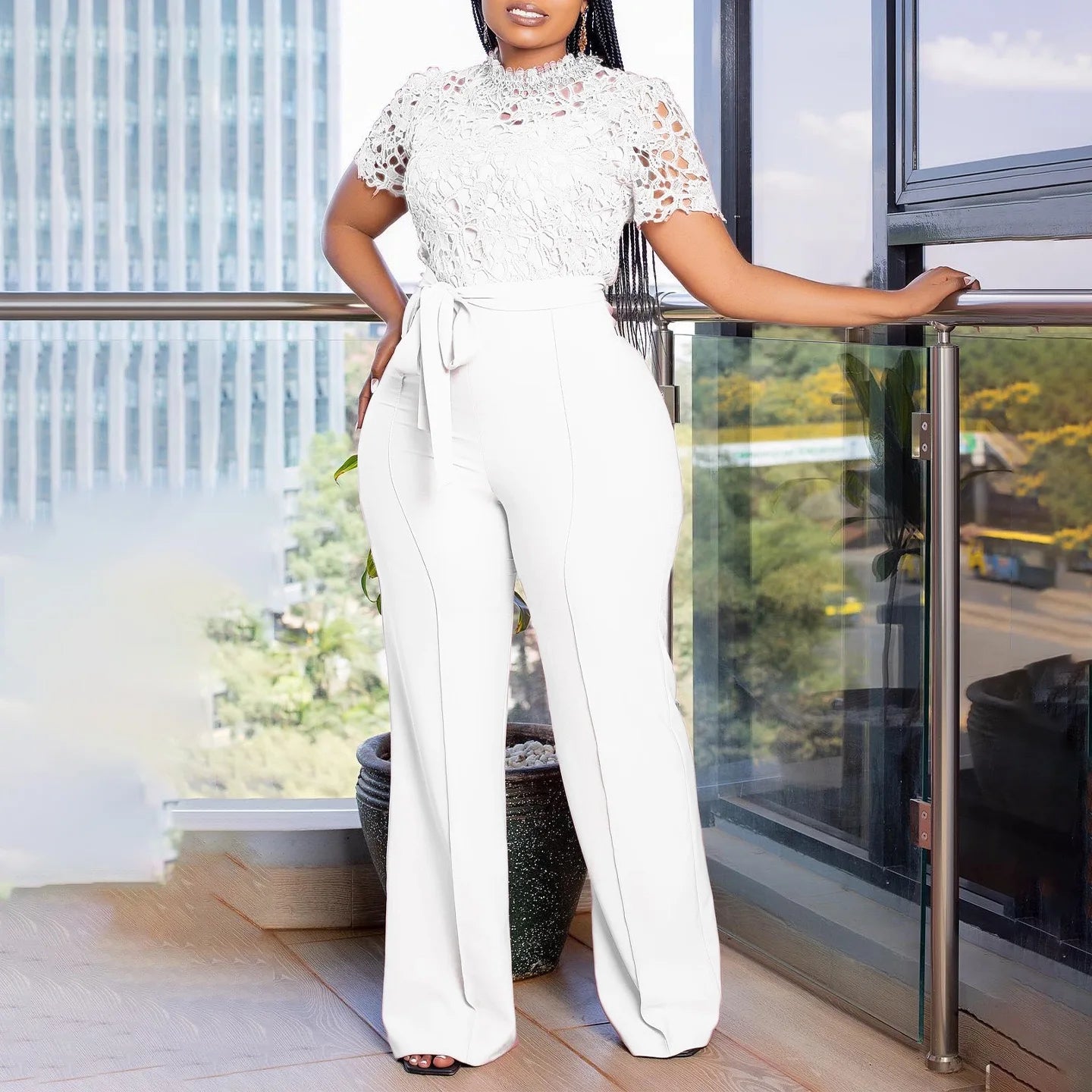 Short Sleeve Lace Top Jumpsuit