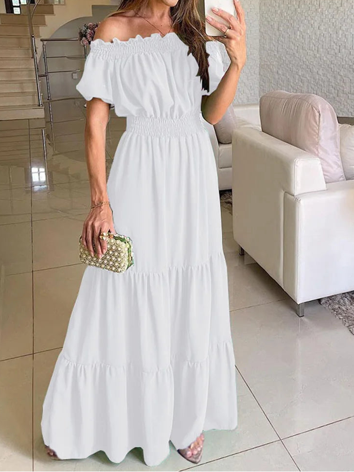 Smocking Ruffle Ruffle Shoulder Dress