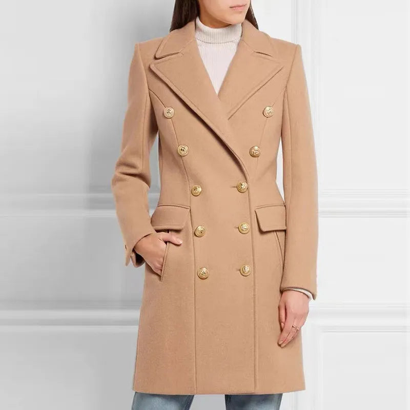 Double-Breasted Wool Midi Trench Coat